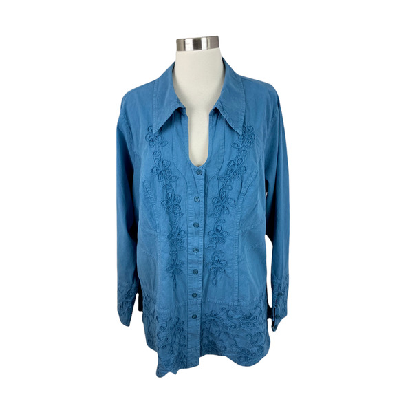 Soft Surroundings NEW 1X Blue Embroidered Button Front Tunic - Picture 1 of 4